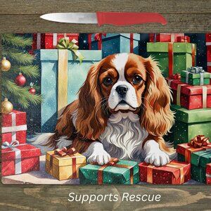 Christmas Cavalier King Charles Kitchen Tempered Glass Cutting Board or Trivet